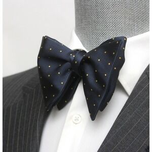 Men's Self-tied Bow Tie Navy Polka Dot 100%Silk Big Butterfly bow tie S585